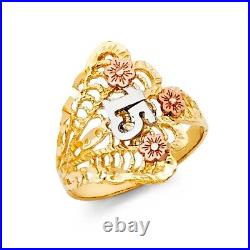 Multi Flower Fan Yellow Quincenera Sweet 15 Anos 14k Tri Colored Solid Gold Band