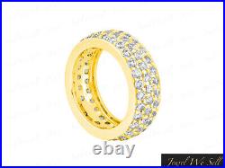 Natural 3.25Ct Round Diamond 3Row Pave Eternity Band Solid 14k Yellow Gold I SI2