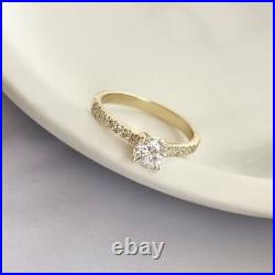 Round Cut Moissanite 0.60 Ct Engagement Ring 14K Solid Yellow Gold Band Size 5 6