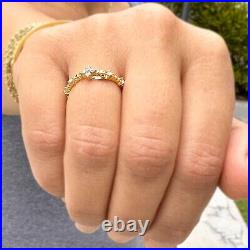 Round Cut Moissanite Band 14k Solid Yellow Gold Minimalist Stackable Band 0.05ct