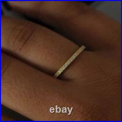 Round Cut Moissanite Full Eternity Delicate Wedding Band 14k Solid Yellow Gold