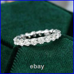 Round Cut Real Moissanite Eternity Engagement Band For Her 14k White Solid Gold