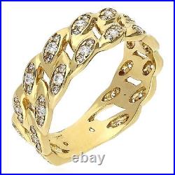 Solid 10K Real Gold Yellow Simulated Diamond 7mm Miami Ring Band