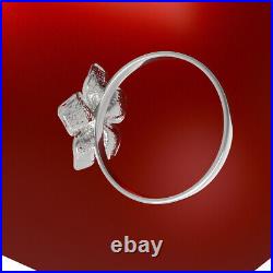 Solid 10K White Texture Gold Flower ring Band