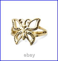 Solid 10K Yellow Gold Butterfly Ring Large Pierced Butterfly, Sizes 3 9