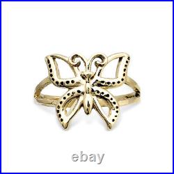 Solid 10K Yellow Gold Butterfly Ring Large Pierced Butterfly, Sizes 3 9