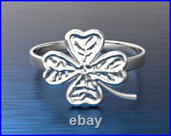 Solid 10k White Gold Polished Clover Ring Band All Sizes