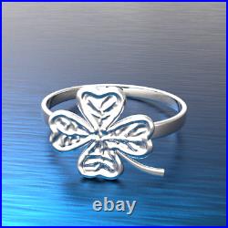 Solid 10k White Gold Polished Clover Ring Band All Sizes