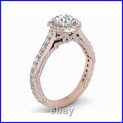 Solid 14K Rose Gold Band 1.90 Ct Round Diamond Engagement Ring Size 5 6 7 8