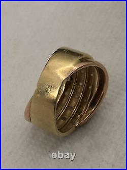 Solid 14K Tricolor Gold White CZ Crossover Bridge Band Ring 7.3gr. Size 7.75