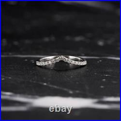 Solid 14K White Gold 0.25ctw Round Cut Moissanite Curve Bridal Wedding Band Ring