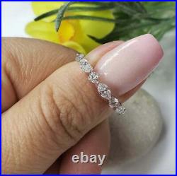 Solid 14K White Gold Anniversary Band Round & Marquise Moissanite Wedding Band