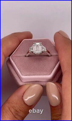 Solid 14K White Gold Band 3.00 Ct Emerald Cut Moissanite Womens Engagement Ring