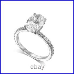 Solid 14K White Gold Band Oval Cut Moissanite 2.50 Ct Engagement Ring All Sizes