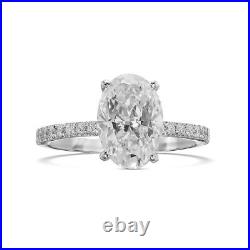 Solid 14K White Gold Band Oval Cut Moissanite 2.50 Ct Engagement Ring All Sizes