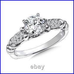 Solid 14K White Gold Band Round 0.80 Ct Real Diamond Engagement Ring Size L M N