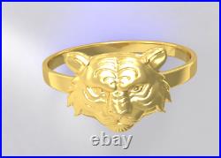 Solid 14K Yellow Gold Polished Tiger Ring Band