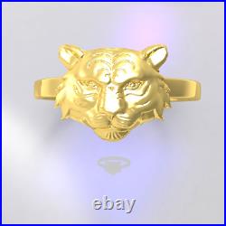 Solid 14K Yellow Gold Polished Tiger Ring Band