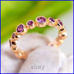 Solid 14k Rose Gold Natural Amethyst Gemstone Stackable Band Ring Fine Jewelry
