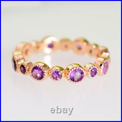 Solid 14k Rose Gold Natural Amethyst Gemstone Stackable Band Ring Fine Jewelry