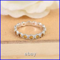 Solid 14k White Gold Band Ring Citrine Gemstone Eternity Handmade Women Jewelry