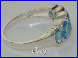 Solid 14k White Gold Natural Blue Topaz Womens Band Ring Sizes 4 to 12
