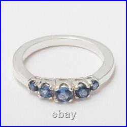 Solid 14k White Gold Natural Sapphire Womens band Ring Sizes 4 to 12