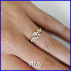Solid 14k Yellow Gold Band Round Cut 2 Carat Moissanite Engagement Ring All Size