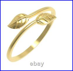Solid 14k Yellow Gold Leaf Style Band All sizes Adjustable