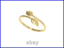 Solid 14k Yellow Gold Leaf Style Band All sizes Adjustable