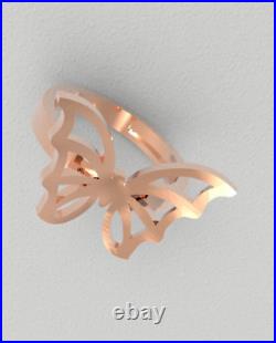 Solid 14k rose gold butterfly polished ring band for women