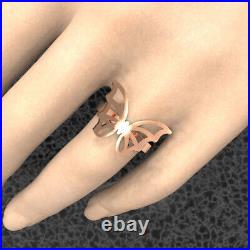 Solid 14k rose gold butterfly polished ring band for women