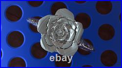 Solid 14k white Gold Fancy Cut Rose Flower Band Ring for weddings or gifts