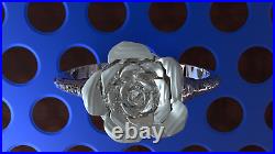 Solid 14k white Gold Fancy Cut Rose Flower Band Ring for weddings or gifts