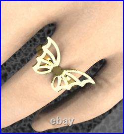 Solid 14k yellow gold butterfly ring band