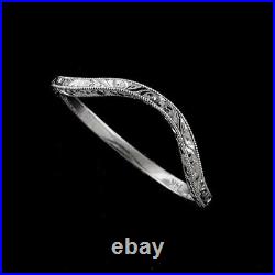 Thin Delicate Solid 14K Gold Deep Curved Crafted Engraved Milgraing Wedding Band