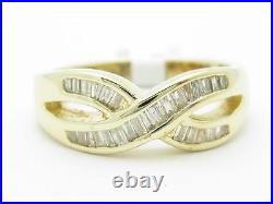 Unique Solid 14kt Yellow Gold Genuine White Diamond X Design Band Ring Gift