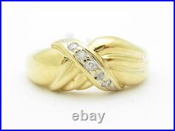 Unique Solid 14kt Yellow Gold Genuine White Diamond X Design Wide Band Ring