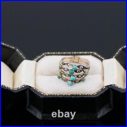 VICTORIAN Solid ROSE GOLD TURQUOISE & Paste HAREM STACKING RING 4 ROW BAND N 1/2