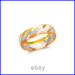Wedding Ring Men Women 14K Solid Tri Color Gold DC Stamped Design Ring 6mm
