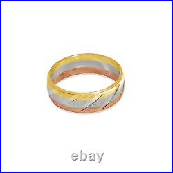 Wedding Ring Men Women 14K Solid Tri Color Gold DC Stamped Design Ring 6mm
